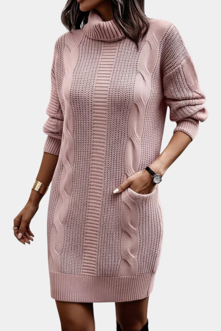 Ruchamit - Einfarbiges Strick Kleid Mit Rollkragen