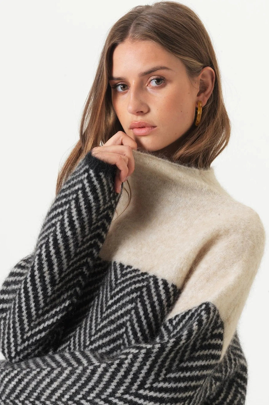 Dory Zweifarbiger Rollkragenpullover aus Baumwolle