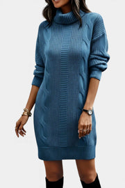 Ruchamit - Einfarbiges Strick Kleid Mit Rollkragen
