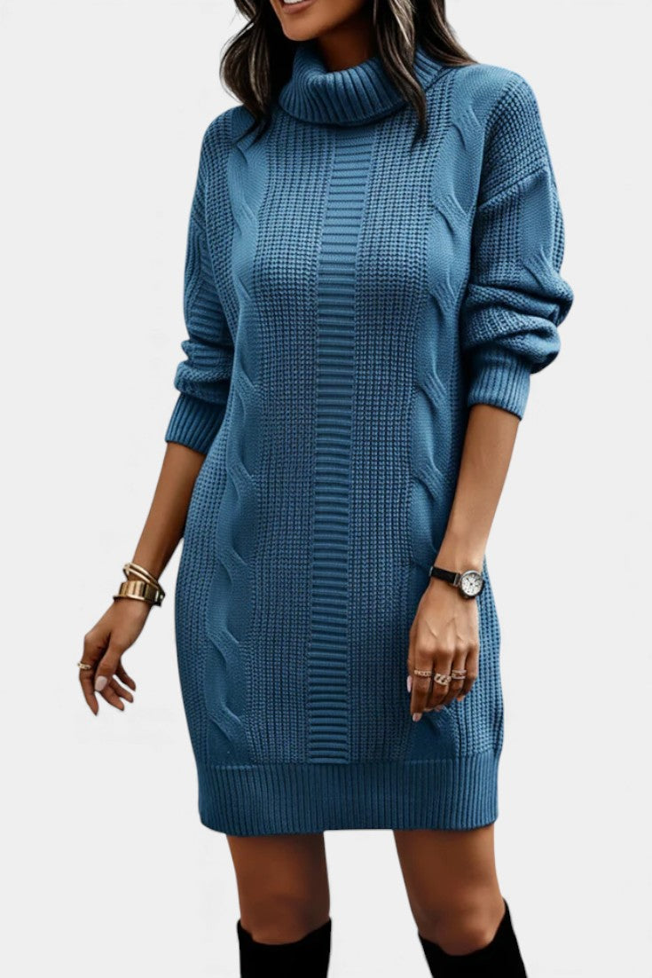 Ruchamit - Einfarbiges Strick Kleid Mit Rollkragen