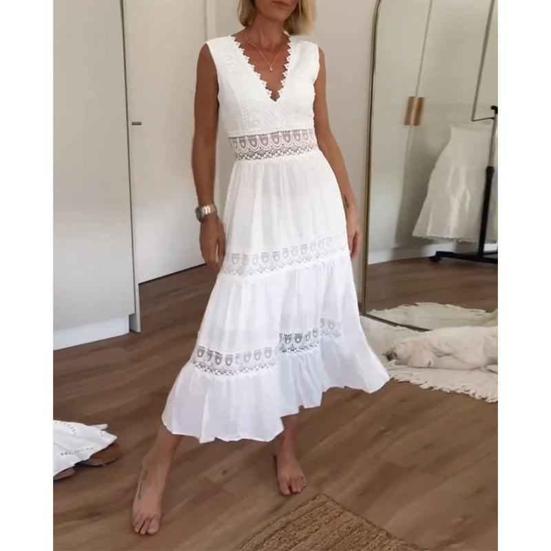 Ninfea | Ärmelloses Midikleid im Boho-Stil mit Spitzendetails