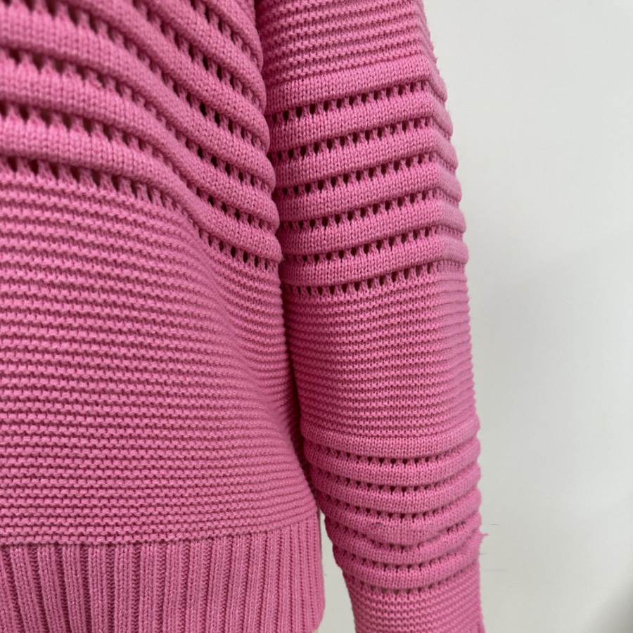 Damen Strickpullover – Leichter Pullover mit Lochmuster und Rundhalsausschnitt