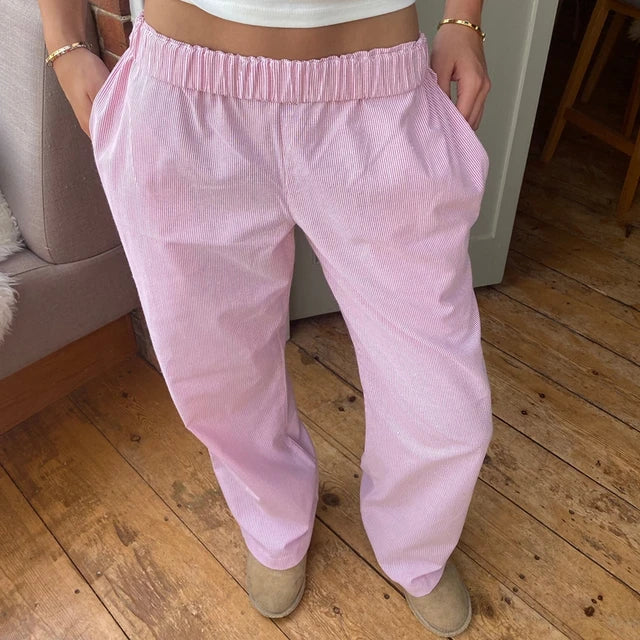 Damenhose – Hohe Taille – Weite Beine – Elastischer Bund – Leicht und lässig
