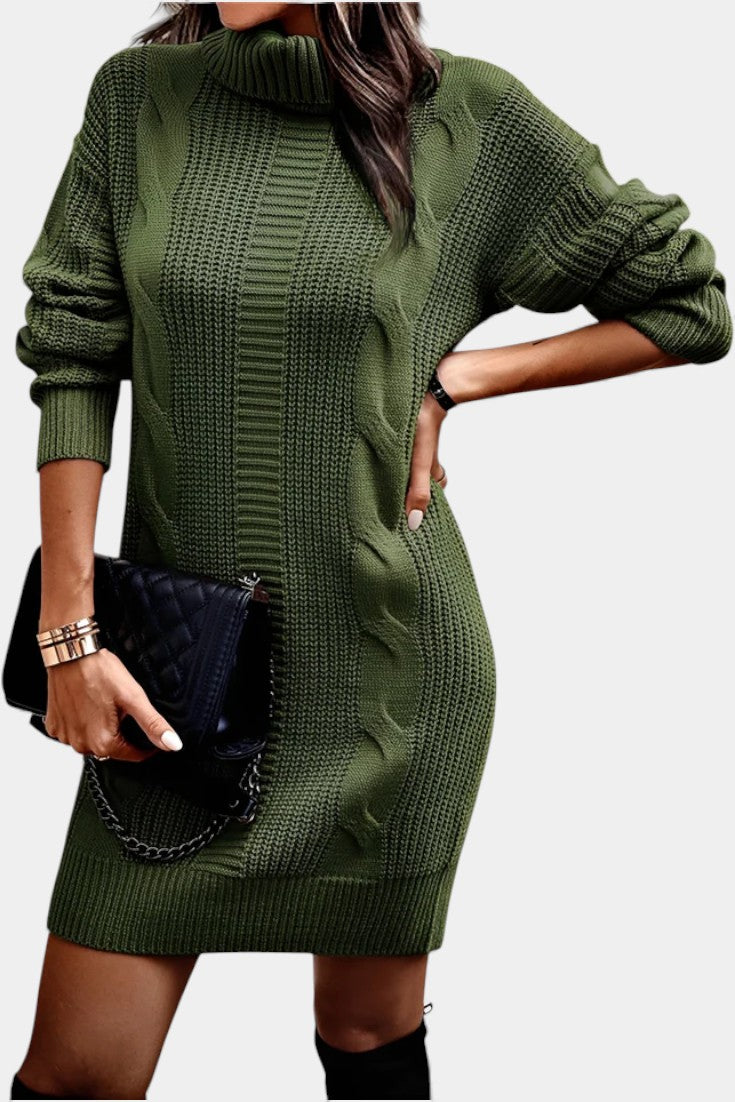 Ruchamit - Einfarbiges Strick Kleid Mit Rollkragen