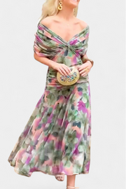 Elfriede | Damen Off-Shoulder Gerafftes Maxi Kleid