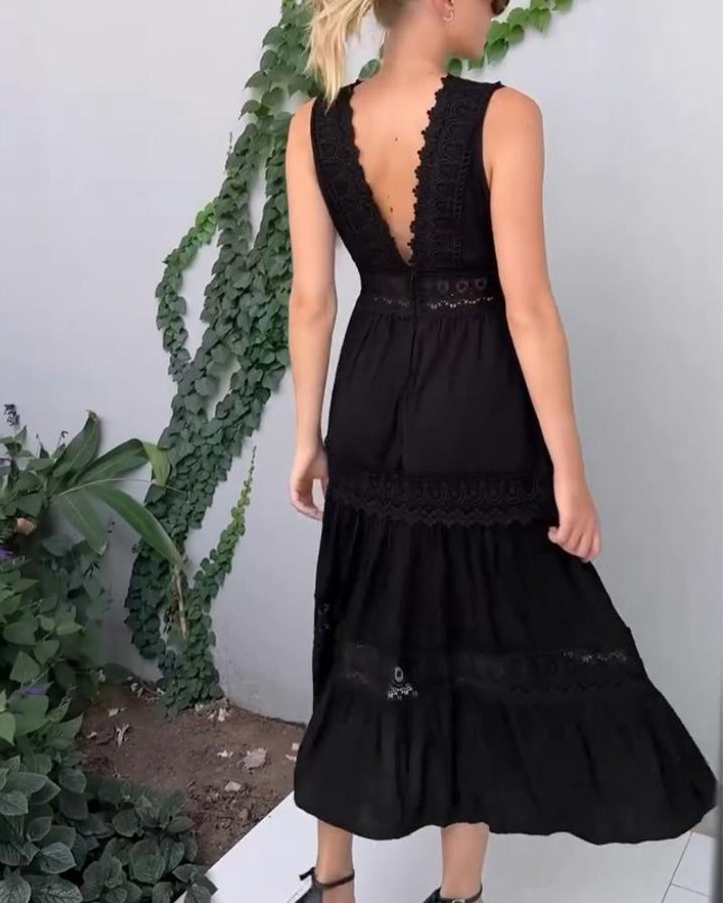Ninfea | Ärmelloses Midikleid im Boho-Stil mit Spitzendetails
