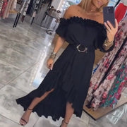 Maria | Schwarzes schulterfreies langes Kleid