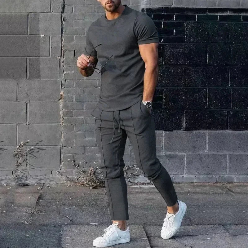 Herren Freizeit Set – Zweiteiler mit T-Shirt & Hose im modernen Slim Fit