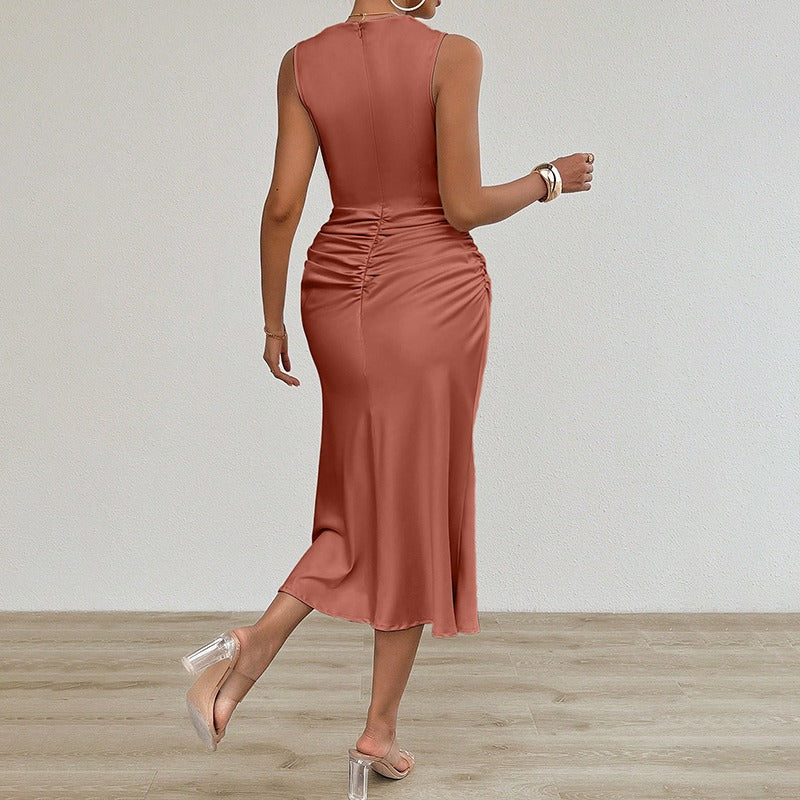 Drapiertes Midikleid aus Satin, tailliert, für Damen - Julieta