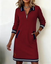 Zanda – Kleid Mit Reißverschlusskragen Und Kontrastierenden Taschen