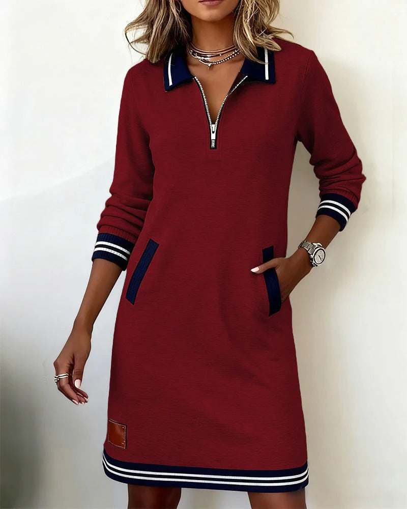Zanda – Kleid Mit Reißverschlusskragen Und Kontrastierenden Taschen
