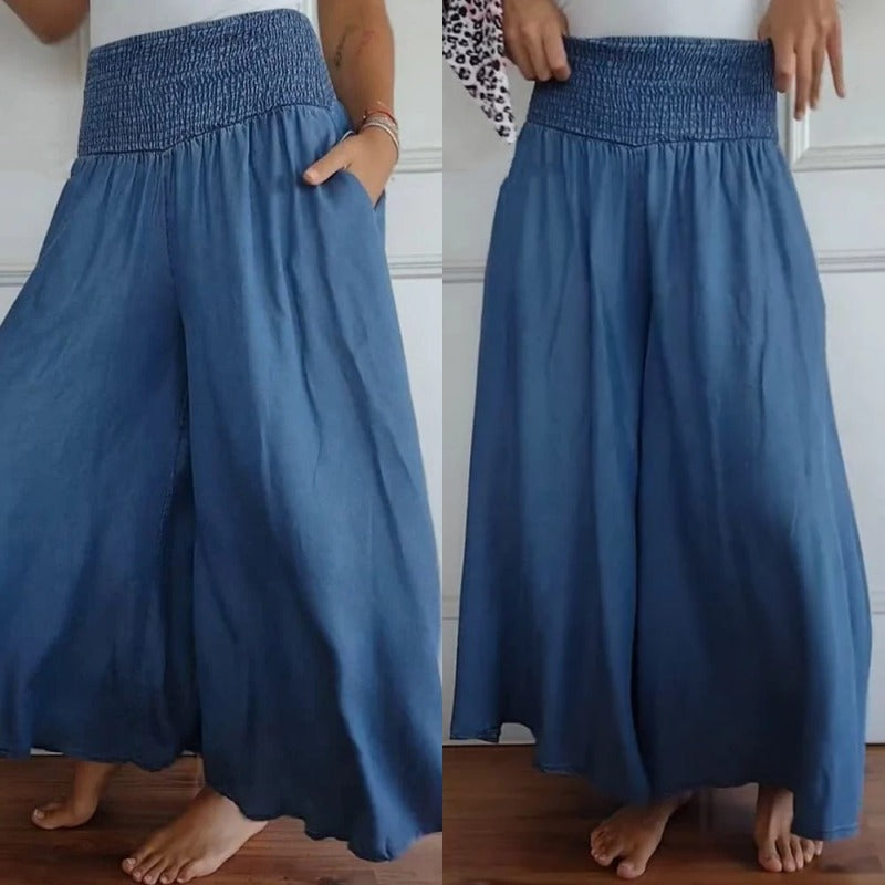 Lilie | Damenjeans mit weitem Bein und hoher Taille und Taschen