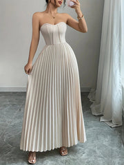 Bérénice | Trägerloses Maxikleid mit Korsagen-Oberteil und Plissee-Rock