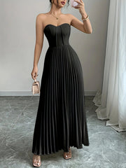 Bérénice | Trägerloses Maxikleid mit Korsagen-Oberteil und Plissee-Rock