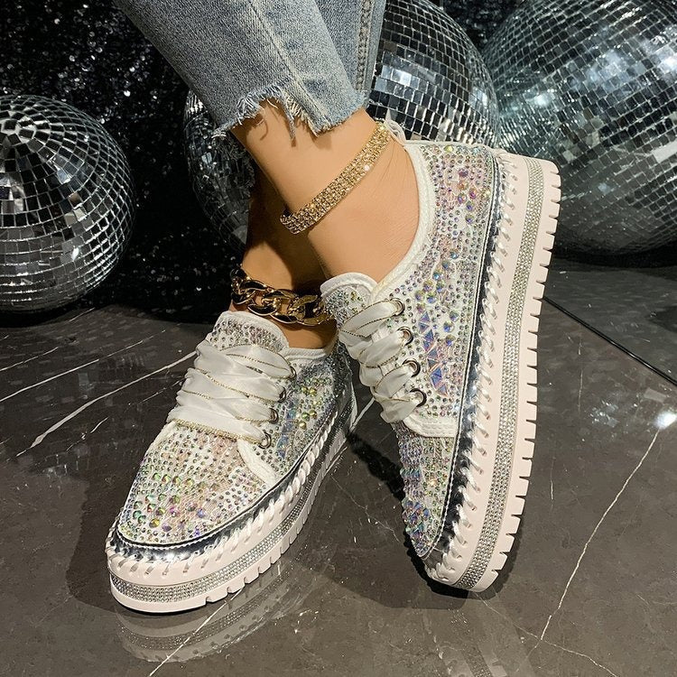 Lässige Plateau-Turnschuhe für Frauen mit Strasssteinen aus Kunststoff - Lidia