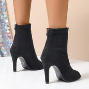 Knöchelhohe Damenstiefel aus Wildleder mit enger Peep-Toe-Form - Vanesa