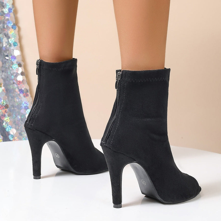 Knöchelhohe Damenstiefel aus Wildleder mit enger Peep-Toe-Form - Vanesa