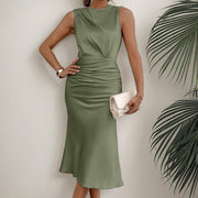 Drapiertes Midikleid aus Satin, tailliert, für Damen - Julieta