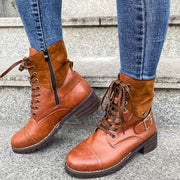 Damenstiefel aus Kunstleder mit Schnürsenkeln im Militärstil - Estela