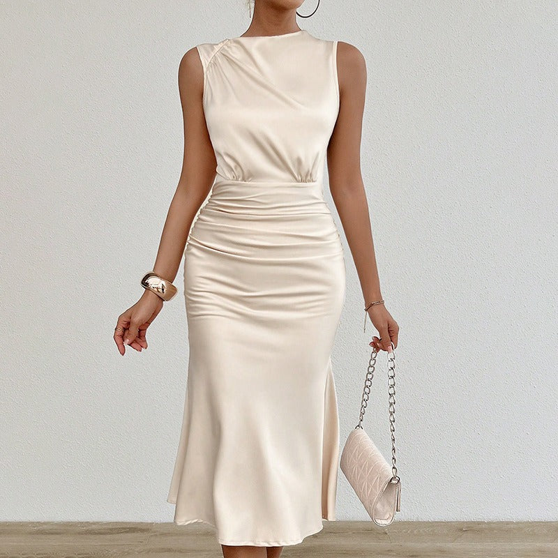 Drapiertes Midikleid aus Satin, tailliert, für Damen - Julieta
