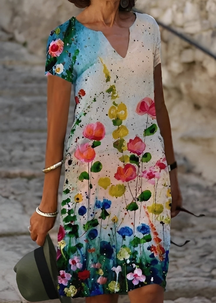 Kristina - Stilvolles, kurzärmeliges Blumenkleid für Damen