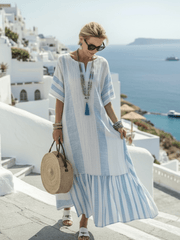 Ione | Damen Gestreiftes Maxikleid – Lockeres Streifen Sommerkleid Rundhals 2026