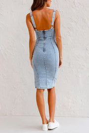 Damen Denim Midikleid – Cut-Out Design – Schicker Stil