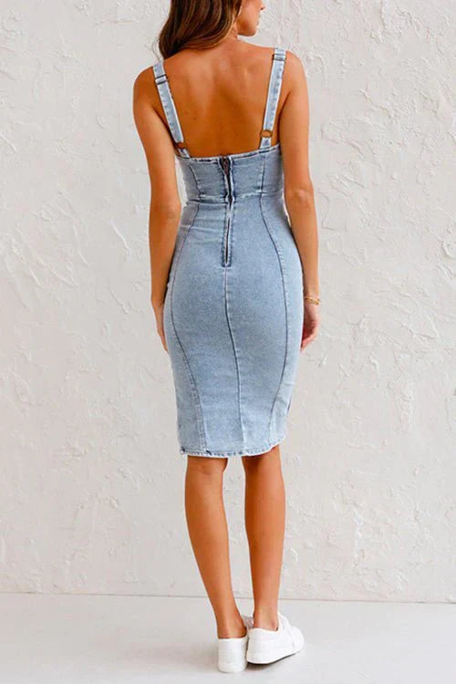 Damen Denim Midikleid – Cut-Out Design – Schicker Stil