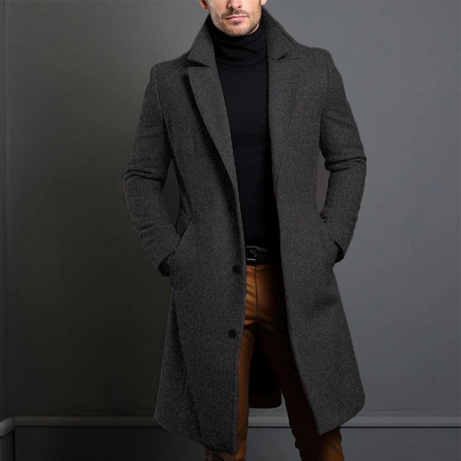 Herren Langarm Winter Wollmantel | Mit Tasche