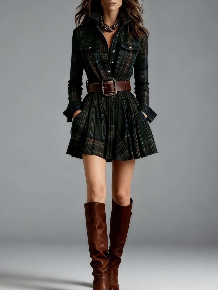 Sandra™ - Vintage Kragen Kariertes Mini Kleid