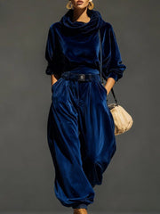 Sophia™ - Vintage brauner Samt-Hoodie und lockere Hose Set (Inklusive Gürtel)