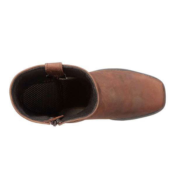 Damen-Mid-Cut-Lederstiefel im Bikerstil mit Harness-Detail