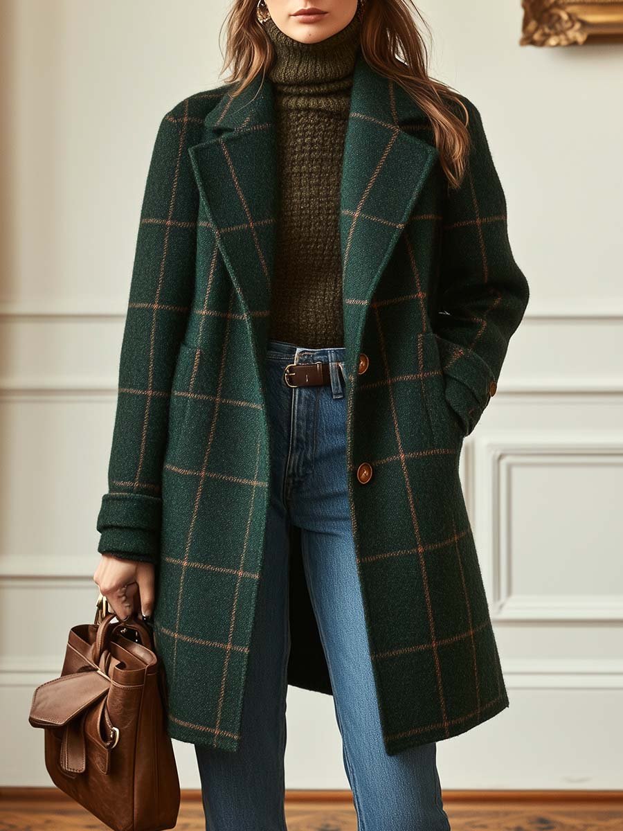 VALERIA | ELEGANTER KARIERTER WOLLMANTEL