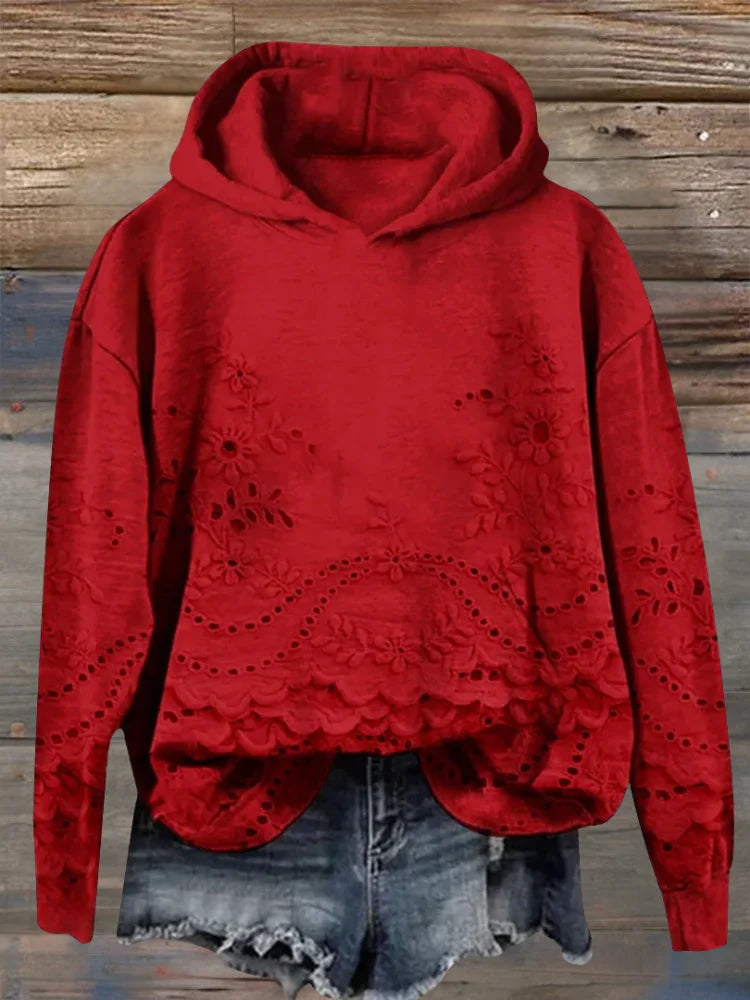 Hoodie mit floraler Stickerei und lässigem Schnitt