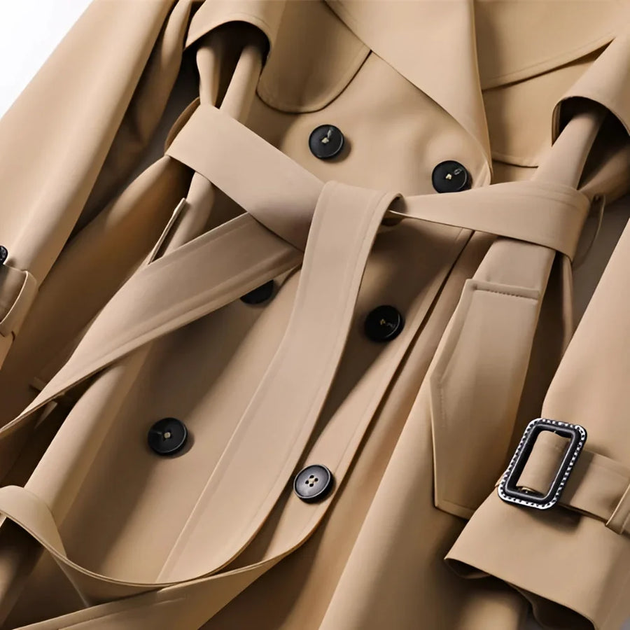 Klassischer Damen Trenchcoat mit Gürtel und Doppelkragen