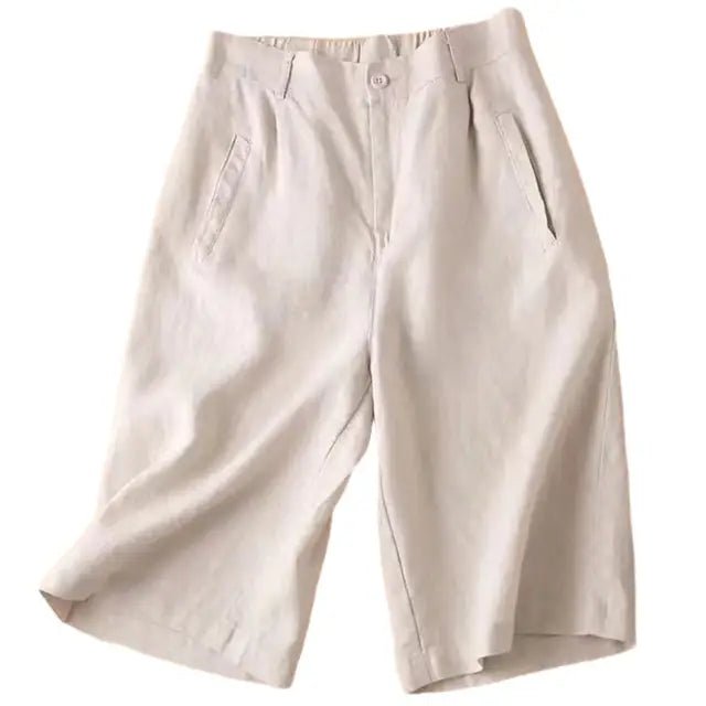 Knielange Damen-Shorts mit Bundfalten aus Leinenmischgewebe