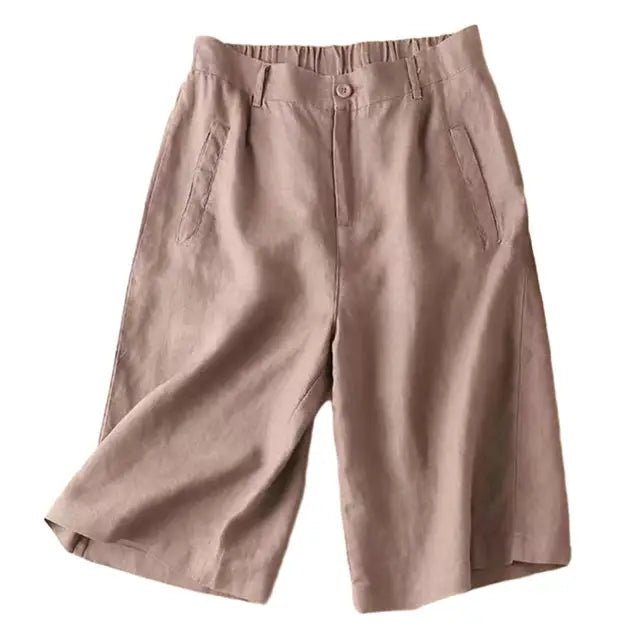 Knielange Damen-Shorts mit Bundfalten aus Leinenmischgewebe