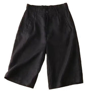 Knielange Damen-Shorts mit Bundfalten aus Leinenmischgewebe