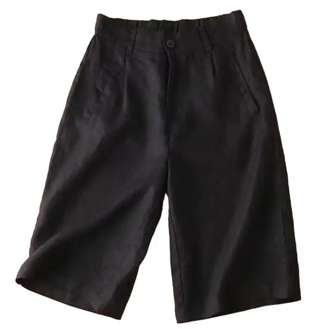 Knielange Damen-Shorts mit Bundfalten aus Leinenmischgewebe