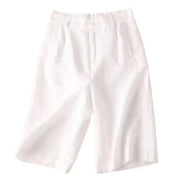 Knielange Damen-Shorts mit Bundfalten aus Leinenmischgewebe