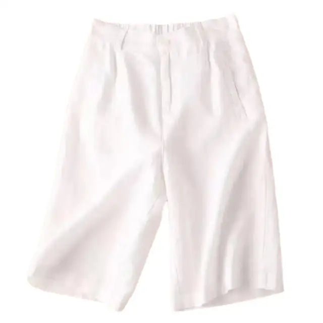 Knielange Damen-Shorts mit Bundfalten aus Leinenmischgewebe