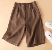 Knielange Damen-Shorts mit Bundfalten aus Leinenmischgewebe