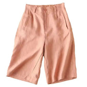 Knielange Damen-Shorts mit Bundfalten aus Leinenmischgewebe