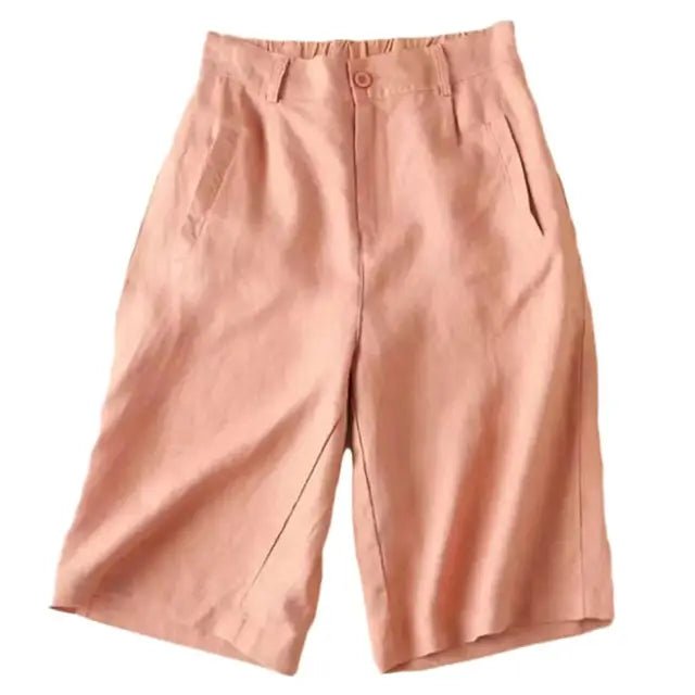 Knielange Damen-Shorts mit Bundfalten aus Leinenmischgewebe