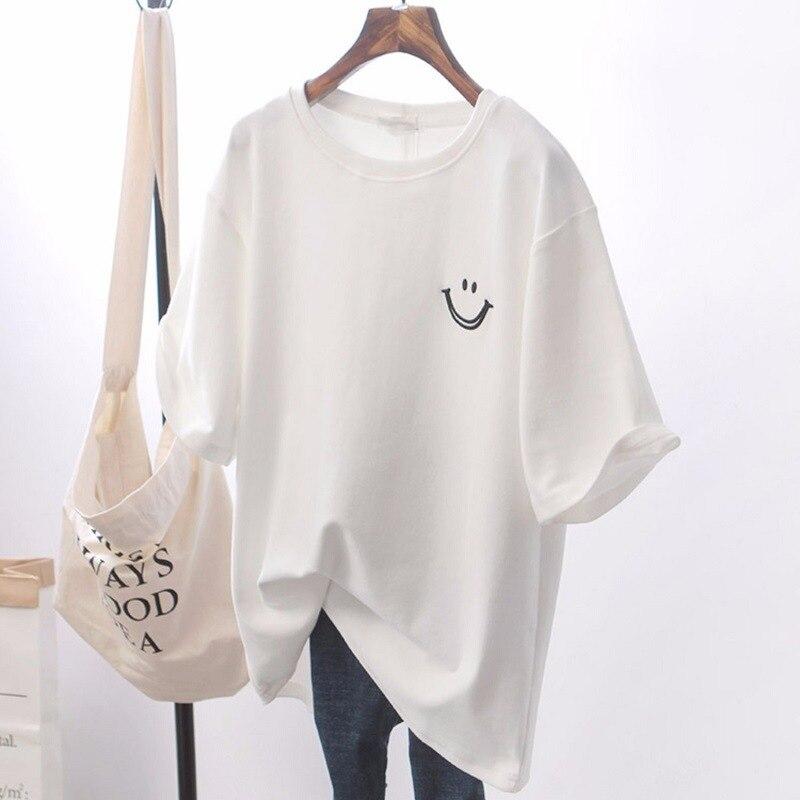 Damen T-Shirt Baumwolle Oversized mit Smiley-Print – Lässige Sommermode Streetwear