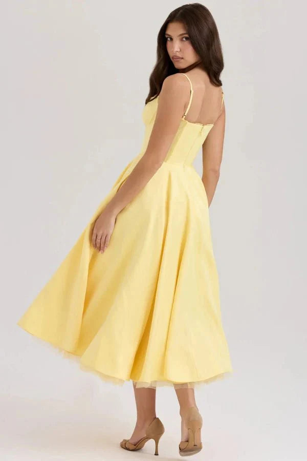Satin-Korsett-Midi-Kleid für Damen | Hochzeitsgast