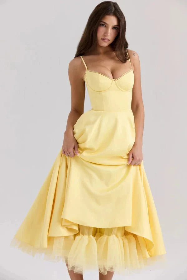 Satin-Korsett-Midi-Kleid für Damen | Hochzeitsgast