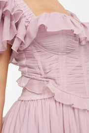 Zweiteiliges Midi-Kleid für Damen mit Rüschen und Korsett