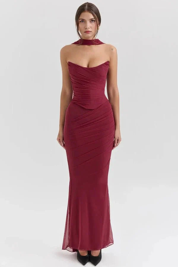 Hailey Kleid – Trägerloses Corsagen-Maxikleid mit Raffung