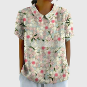 Kurzärmelige Damenbluse mit Blumenmuster und Bubikragen